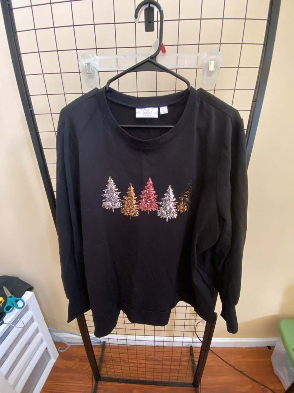 Jingle Belles Kim Gravel Sequin Christmas Tree Sweatshirt XL Black